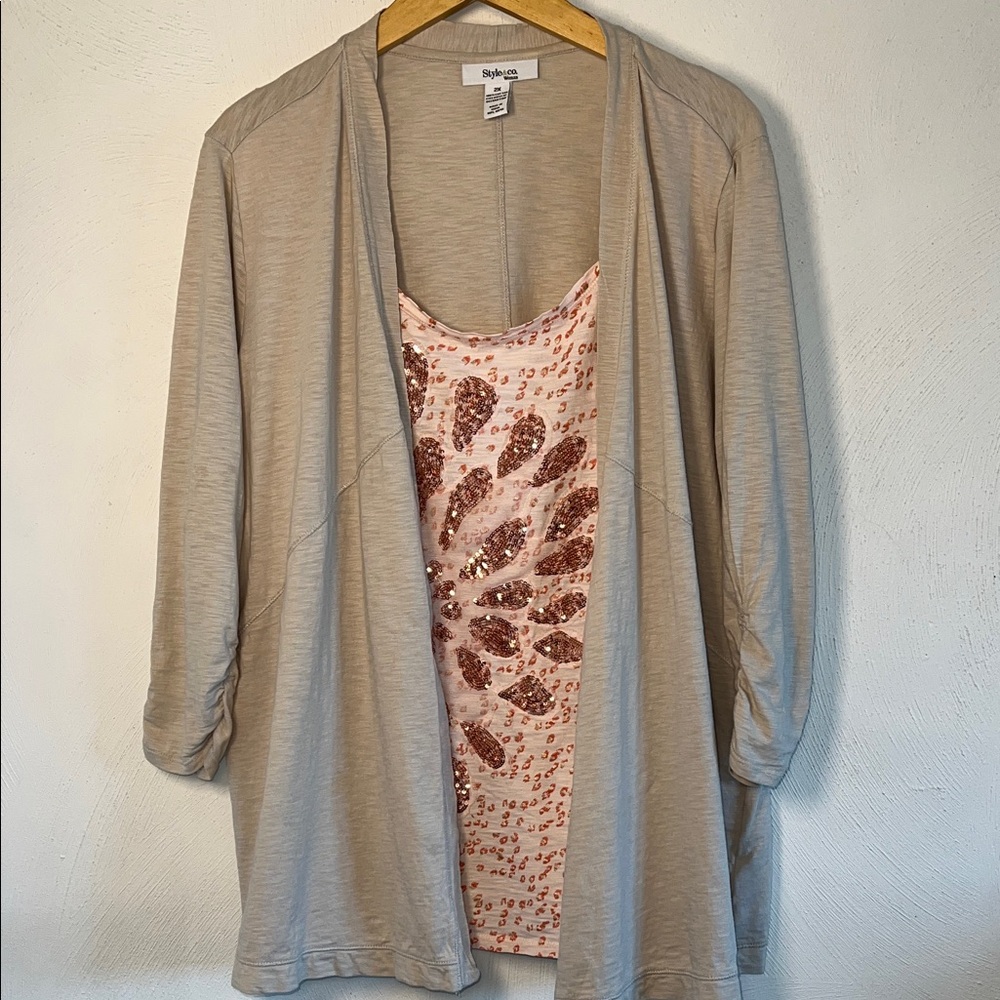 Style & Co. Stonewall, Peach
Multicolored Sequin Accent 2 In 1 Top.